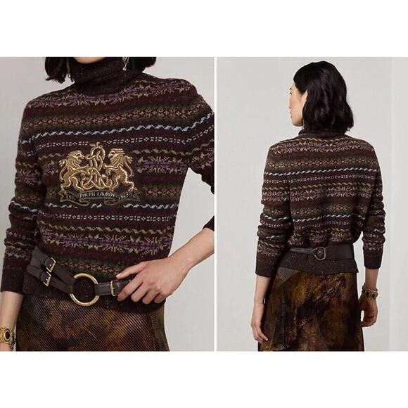 Ralph Lauren Collection Wool Sweater L Fair Isle Crest Cashmere Turtleneck $2490 - Picture 3 of 15